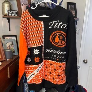 Tito's Handmade Vodka Men's Crewneck Sweater - Black and Orange